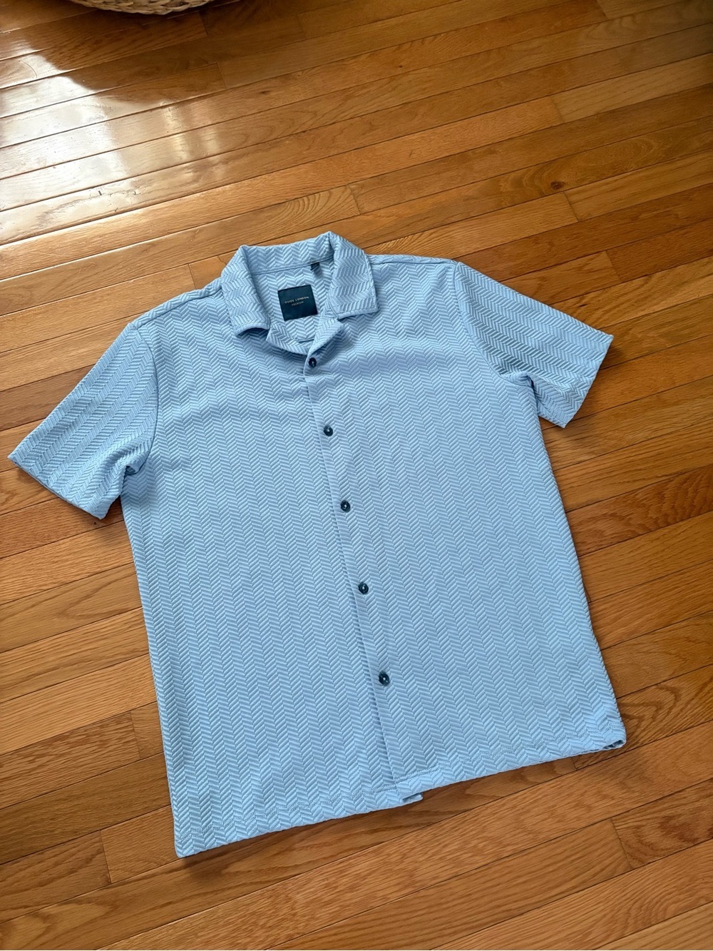 Men's Light Blue Short-Sleeve Button-Down Shirt — Modern Chevron Pattern - Picture 1 of 11